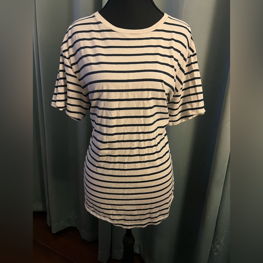 J. Crew Navy White Striped Slim Fit Short Sleeve Tee Shirt L